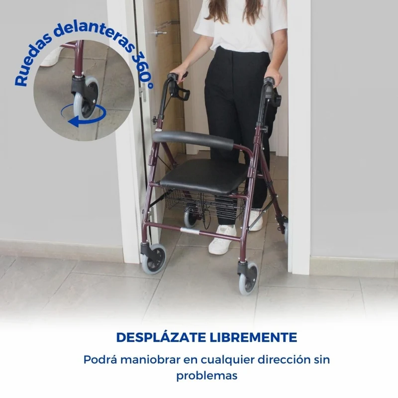 Set faltbarer Rollator und Anti-Dekubitus-Kissen | rollatorspezifisch | Aluminium | Bordeaux | Escorial Plus | Mobiclinic
