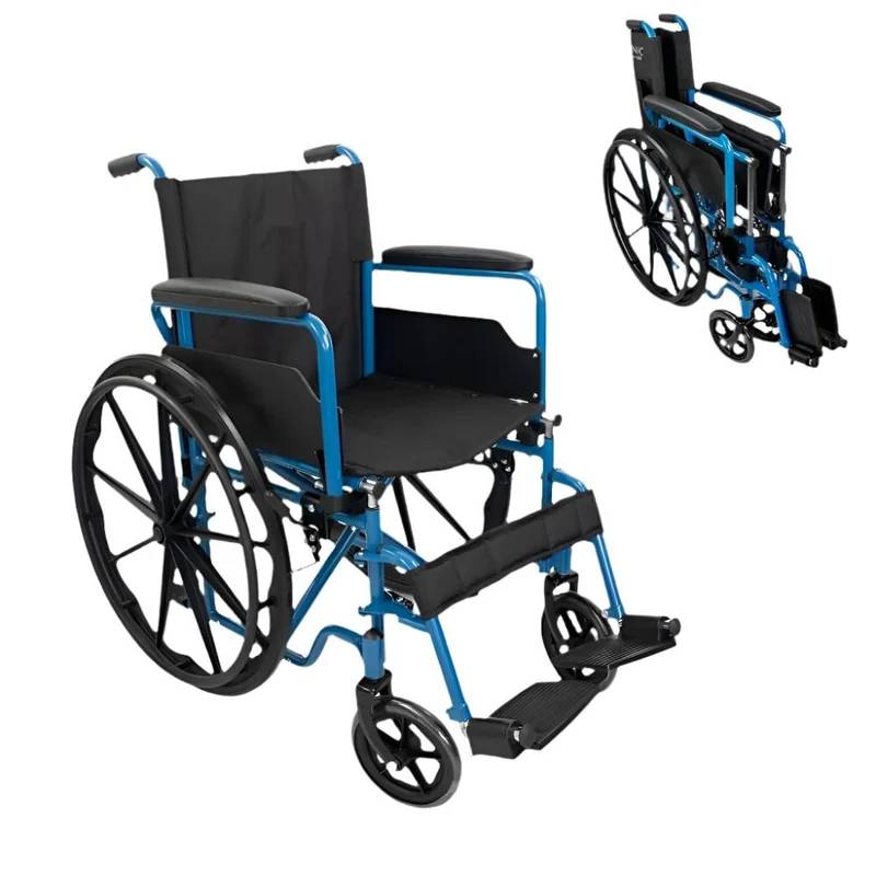 Faltbarer Rollstuhl | Große Räder | 40 cm | Blau| Modell: Marsella | Mobiclinic