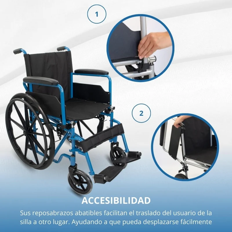 Faltbarer Rollstuhl | Große Räder | 40 cm | Blau| Modell: Marsella | Mobiclinic