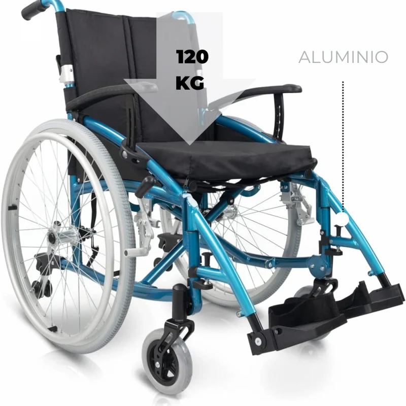 Rollstuhl |Premium| Aluminium | Rückenlehne klappbar | Dickes Kissen | Türkis | Modell: Venecia | Mobiclinic