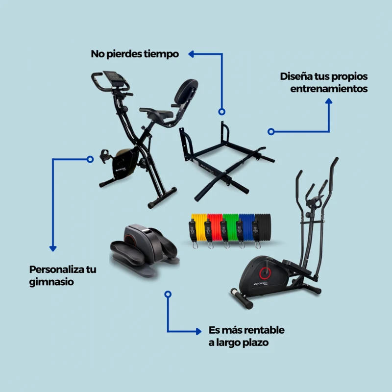 Home Gym Fitness Pack | Elastische Bänder | Pedaliergeräte | Klimmzugstangen | Heimtrainer | Ellipsentrainer | Mobiclinic