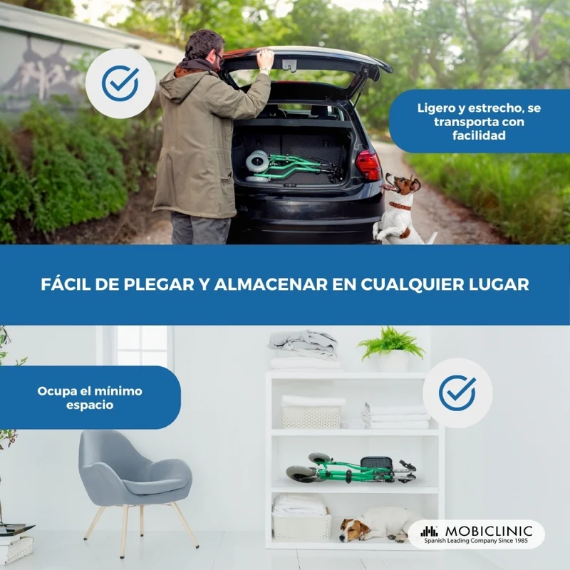 Rollator | 3 Rad | Faltbar | Verstellbar | Korb | Tragetasche | Grün | Caleta | Mobiclinic