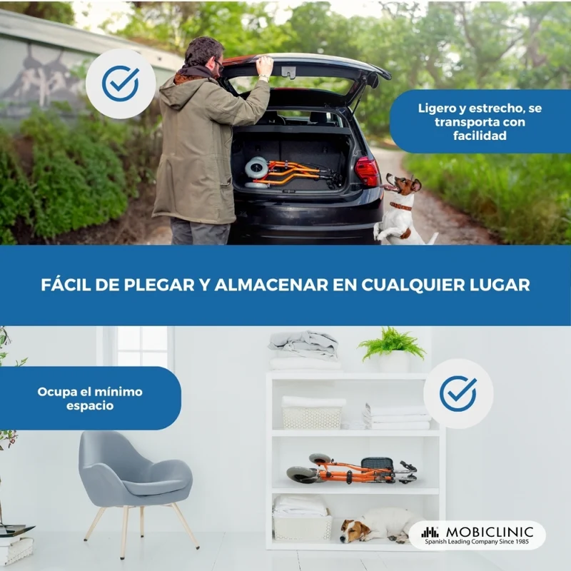 Rollator | 3 Rad | Faltbar | Verstellbar | Korb | Tragetasche | Orange | Caleta | Mobiclinic