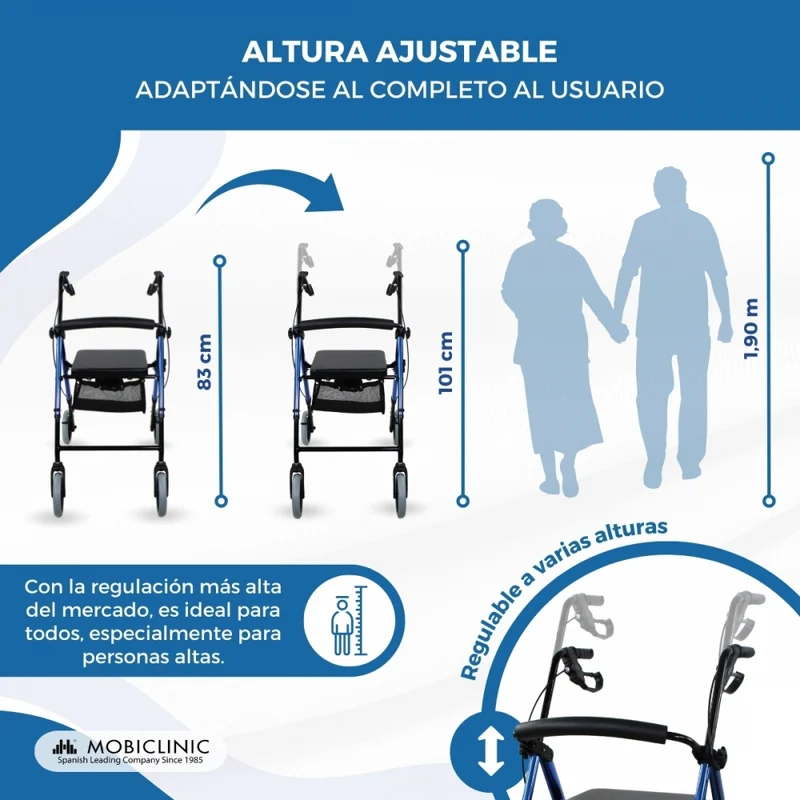 Rollator | Zusammenklappbar | Aluminium | Bremsen an den Griffen | Sitz und Rückenlehne | 4 Räder | TOP | Hercules | Mobiclinic