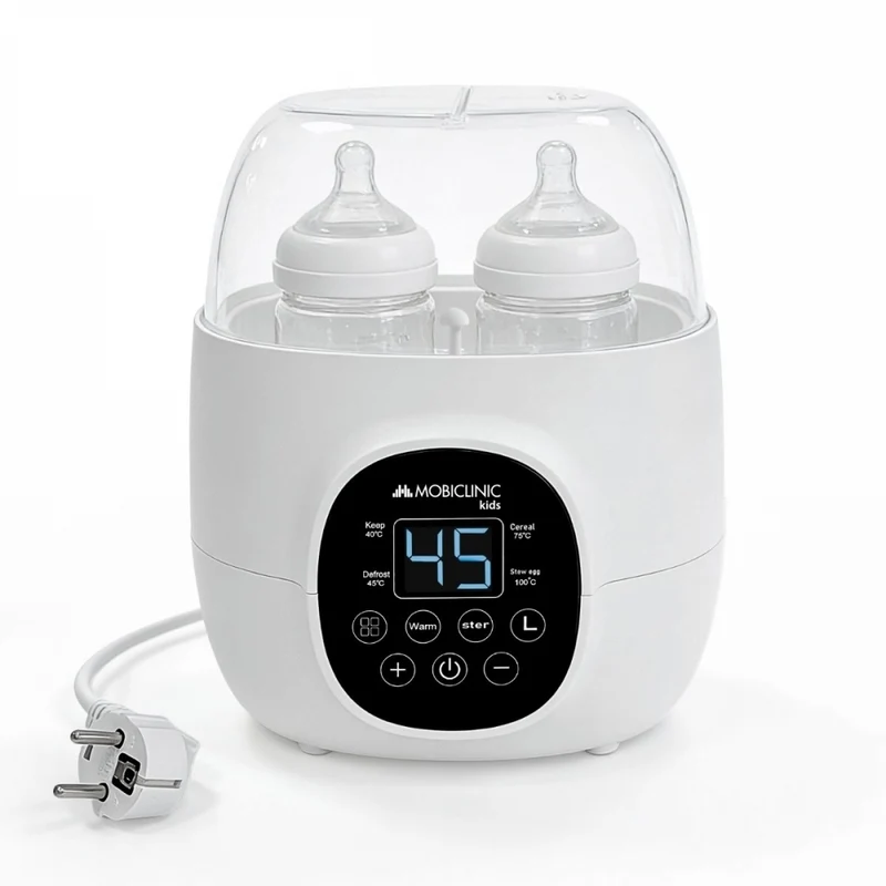 Doppelter Flaschenwärmer | 6 in 1 | Sterilisator | Einstellbare Temperatur | Programmierbar | Kompakt | Bibidu | Mobiclinic