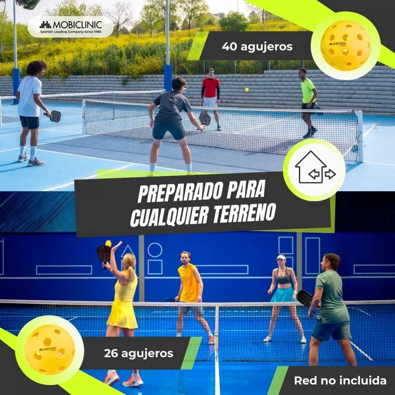 Pickleball-Set | 4 Fiberglasschläger | 4 Bälle | Tragetasche | Rutschfester Griff | Mobiall | Mobiclinic