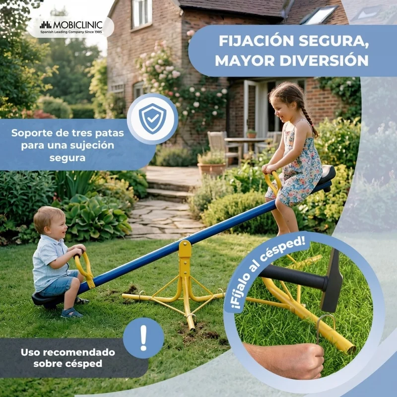 Kinderwippe | 360º Drehung | 2 Sitze | 200 x 66 x 35 cm | Bequemer Griff | Sicher | Mobifun | Mobiclinic