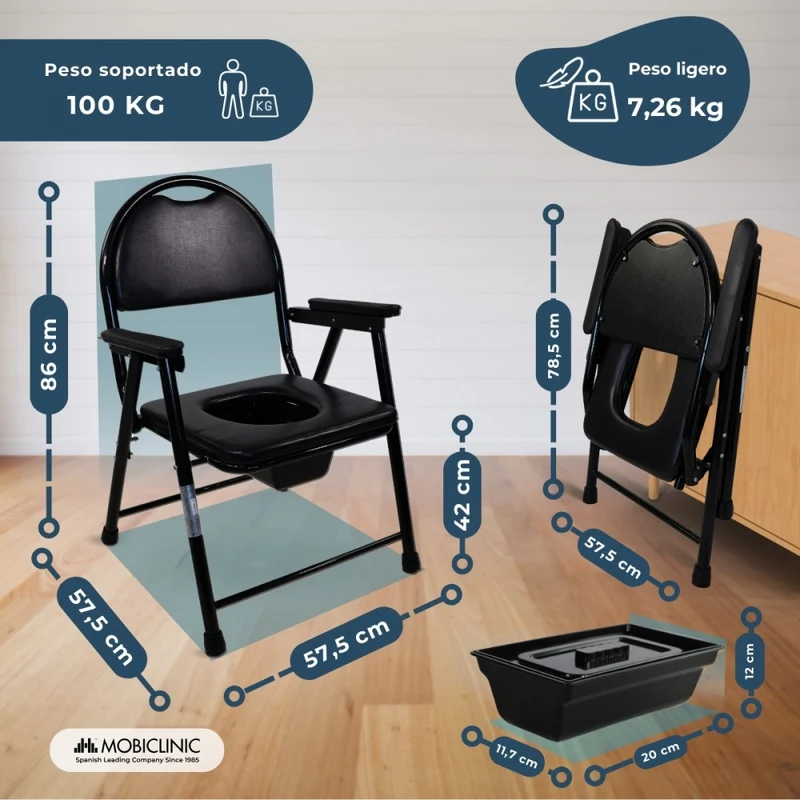 Toilettenstuhl | Faltbar | Verchromter Stahl | Schwarz | Guadalquivir | Mobiclinic