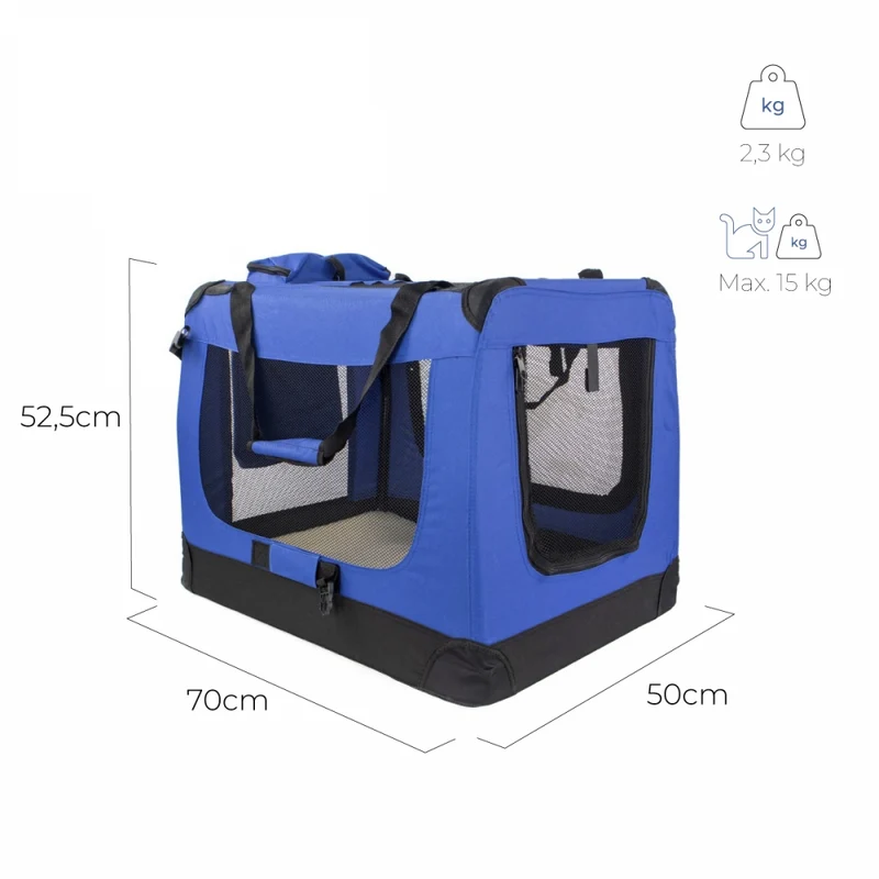 Transportbox für Haustiere | div. Größen | Unterschiedliches max. Gewicht| Faltbar | Blau | Modell: Balú | Mobiclinic