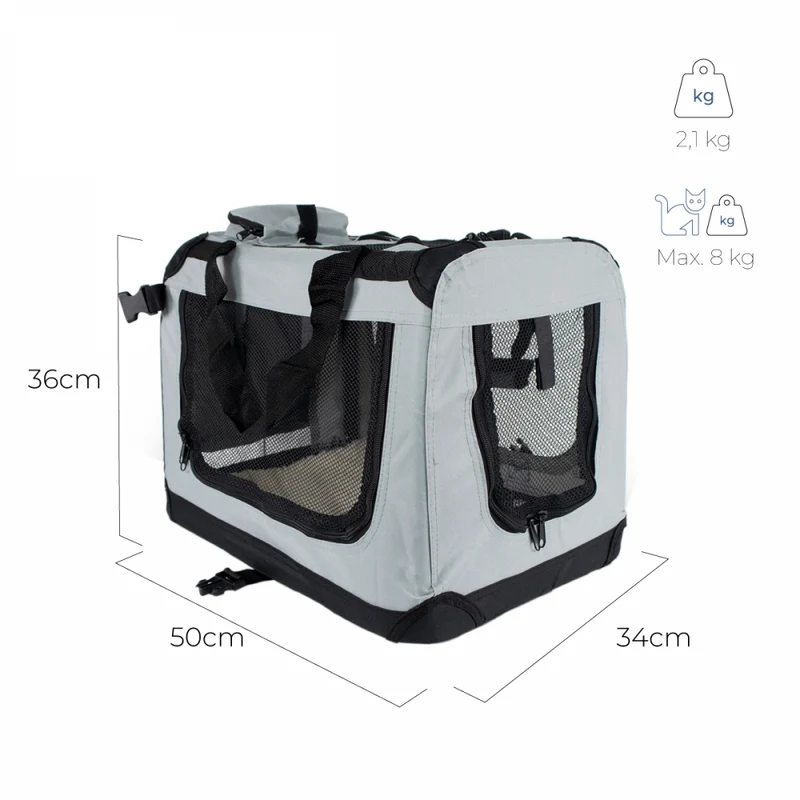 Transportbox für Haustiere | div. Größen | Unterschiedliches max. Gewicht | Faltbar | Grau | Modell: Balú | Mobiclinic