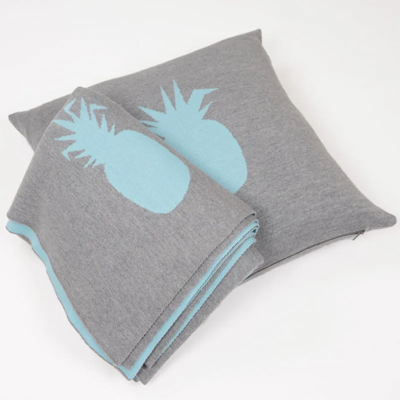 Decke 140x180cm Ananas, grau/türkis