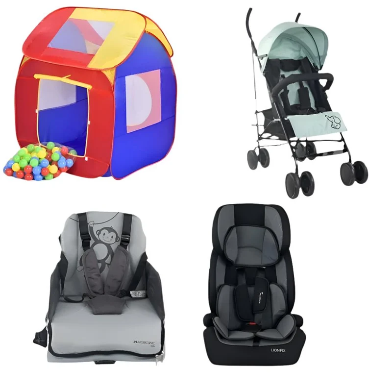 Kids Travel and Play Pack | Kleinkinderzelt | Kinderwagen | Reisehochstuhl | Babyschale | Mobiclinic