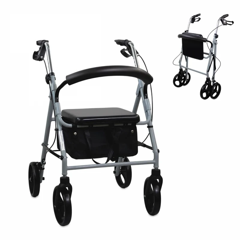 Rollator | Faltbar | 4 Räder | Rückenlehne | Sitz | Grau | Sofia | Mobiclinic