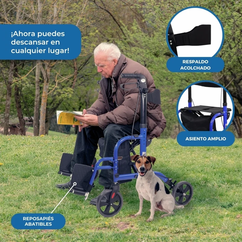 Luxus Rollator | Rollator-Rollstuhl-Kombination | Faltbar | Bremse | Aluminium | Blau | Picasso | Mobiclinic