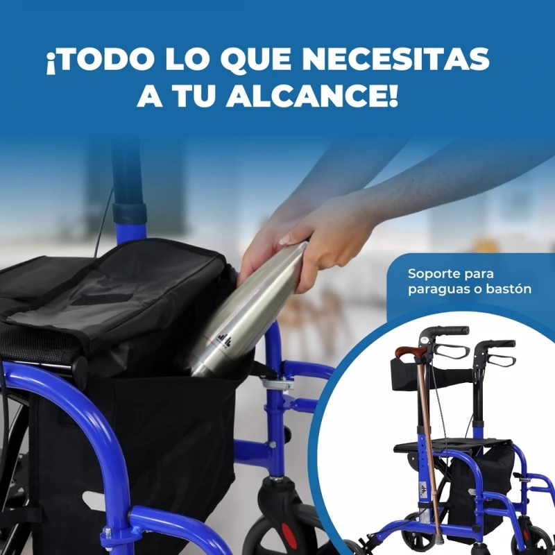Luxus Rollator | Rollator-Rollstuhl-Kombination | Faltbar | Bremse | Aluminium | Blau | Picasso | Mobiclinic