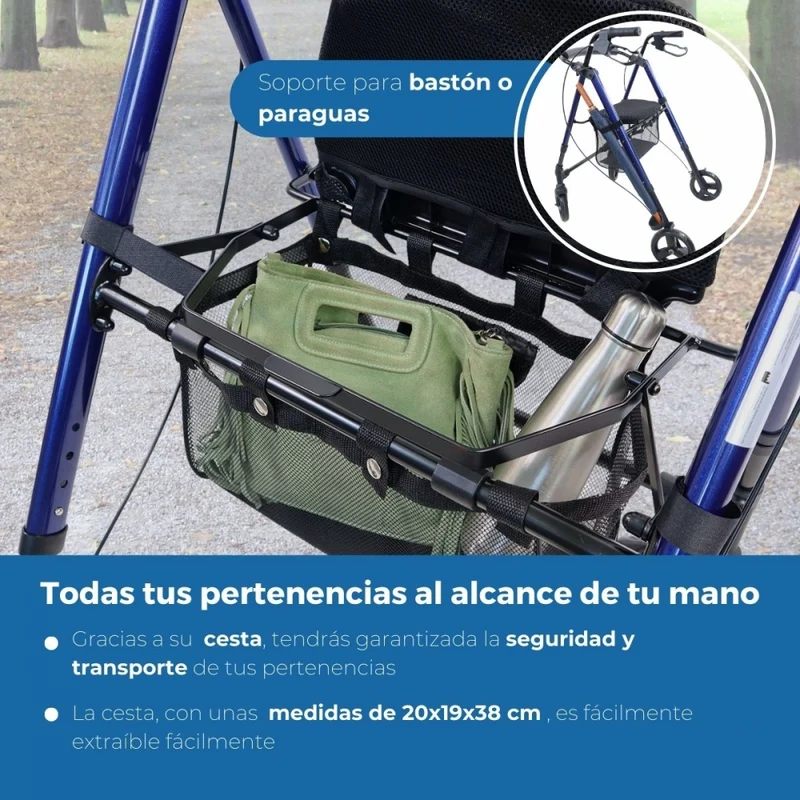 Premium Rollator | Faltbar | Leicht | Bremsen an den Handgriffen | Blau | Augusto | Mobiclinic