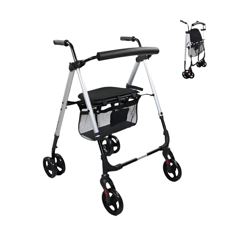 Top Rollator | Faltbar | Aluminium | Druckbremse | 4 Räder | Sitz und Rückenlehne | Blau | Dehesa | Mobiclinic