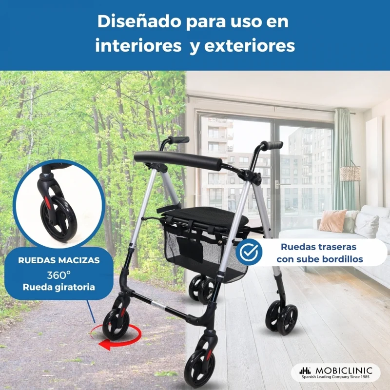 Top Rollator | Faltbar | Aluminium | Druckbremse | 4 Räder | Sitz und Rückenlehne | Blau | Dehesa | Mobiclinic