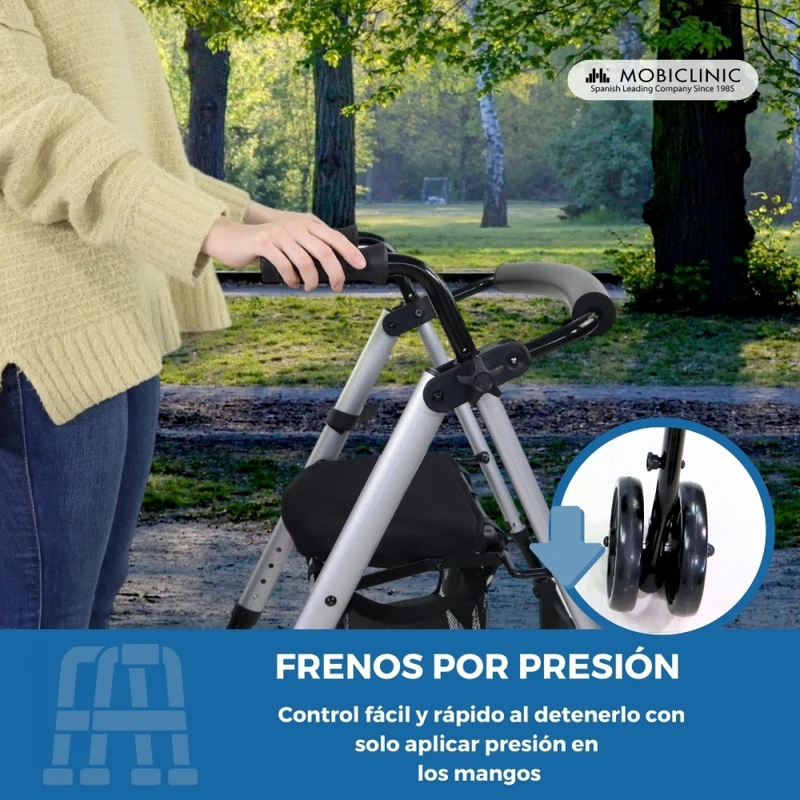 Top Rollator | Faltbar | Aluminium | Druckbremse | 4 Räder | Sitz und Rückenlehne | Blau | Dehesa | Mobiclinic