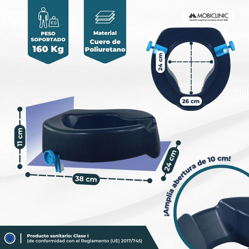 Toilettensitzerhöhung | 11 cm | Weicher Toilettensitz | Blau | Río | Mobiclinic