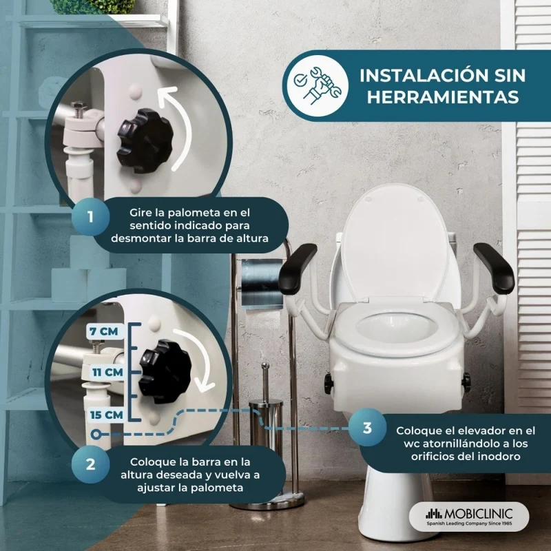 Toilettensitzerhöhung | mit Deckel | 17 cm | Verstellbar | Neigbar | Klappbare Armlehnen | Weiß | Tajo | Mobiclinic