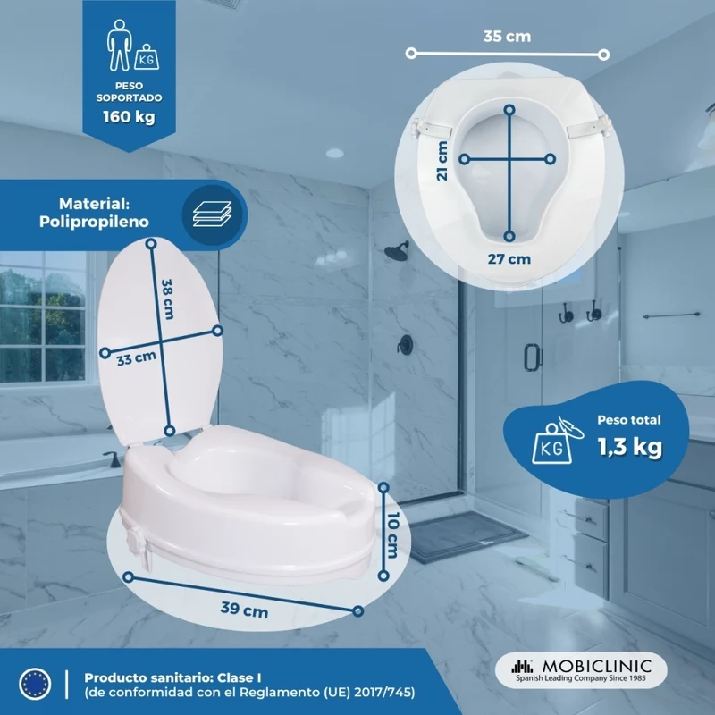 Toilettensitzerhöhung | Mit Deckel | 10 cm | Weiß | Titan | Mobiclinic