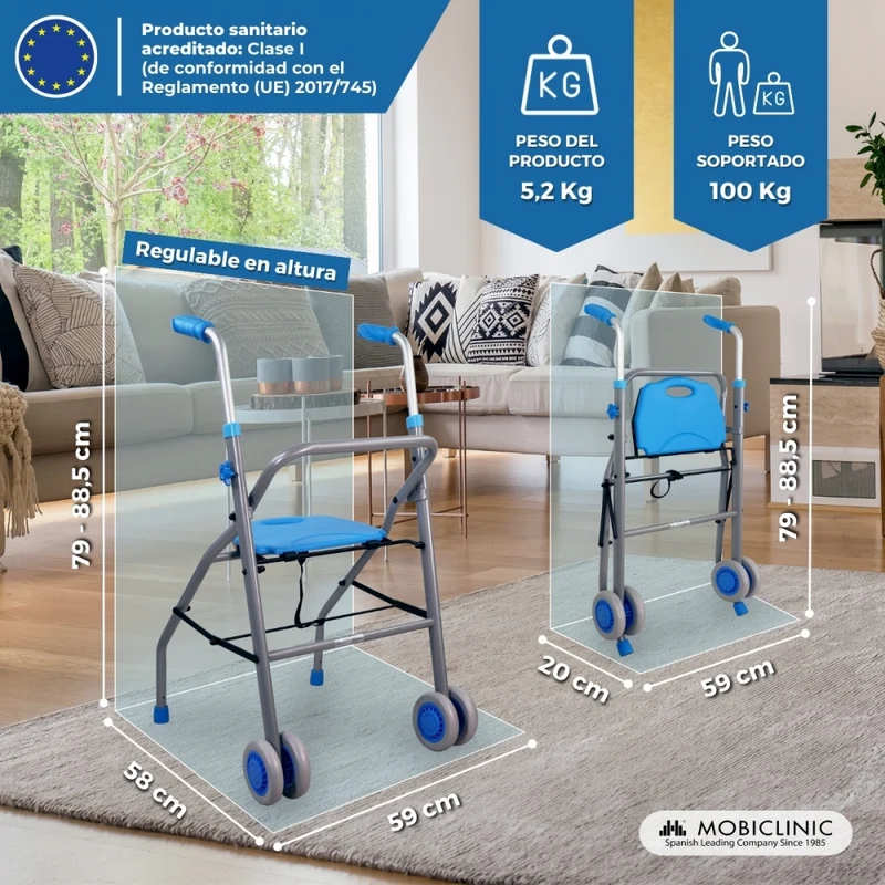 Rollator | Deluxe | Leichtgewicht | Faltbar | Sitz | Hellblau | Future | Mobiclinic
