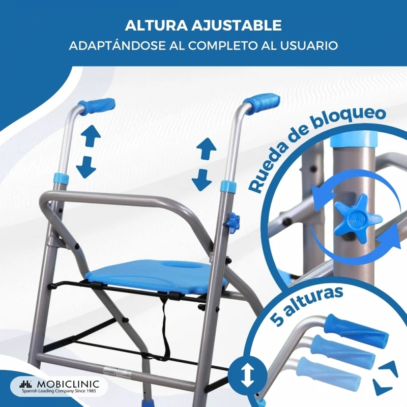 Rollator | Deluxe | Leichtgewicht | Faltbar | Sitz | Hellblau | Future | Mobiclinic