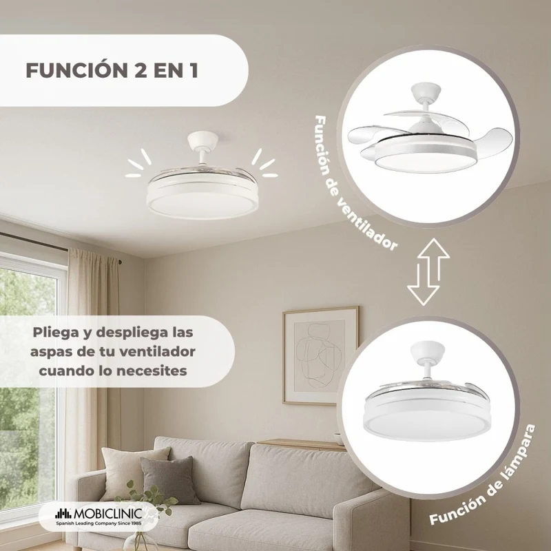 Deckenventilator | 4 Flügel | 6 Geschwindigkeiten | 3 Beleuchtungsmodi | LED-Licht | Fernbedienung | Oasis | Mobiclinic
