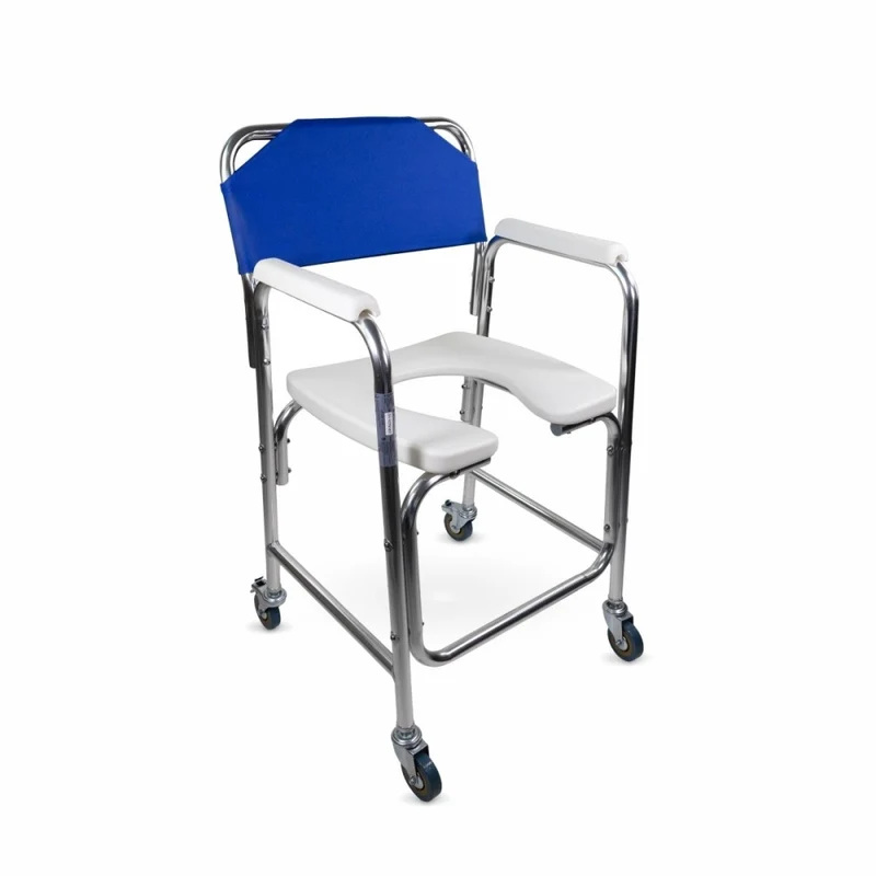 Toilettenstuhl | Fahrbar | Aluminium | Gepolsterte Armlehnen | Blau | Manzanares | Mobiclinic
