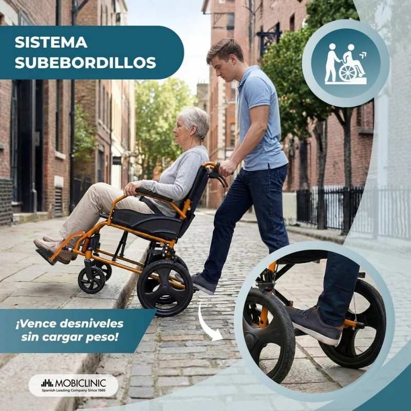 Faltbarer Rollstuhl | Aluminium | Bremse an Handgriffen | Fußstütze | Armlehnen | Orange | Modell: Pirámide | Mobiclinic