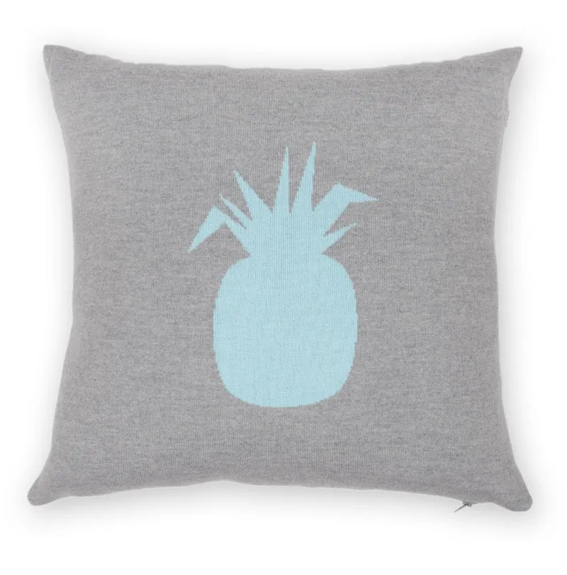 Kissenhülle 50x50cm Ananas, grau/türkis