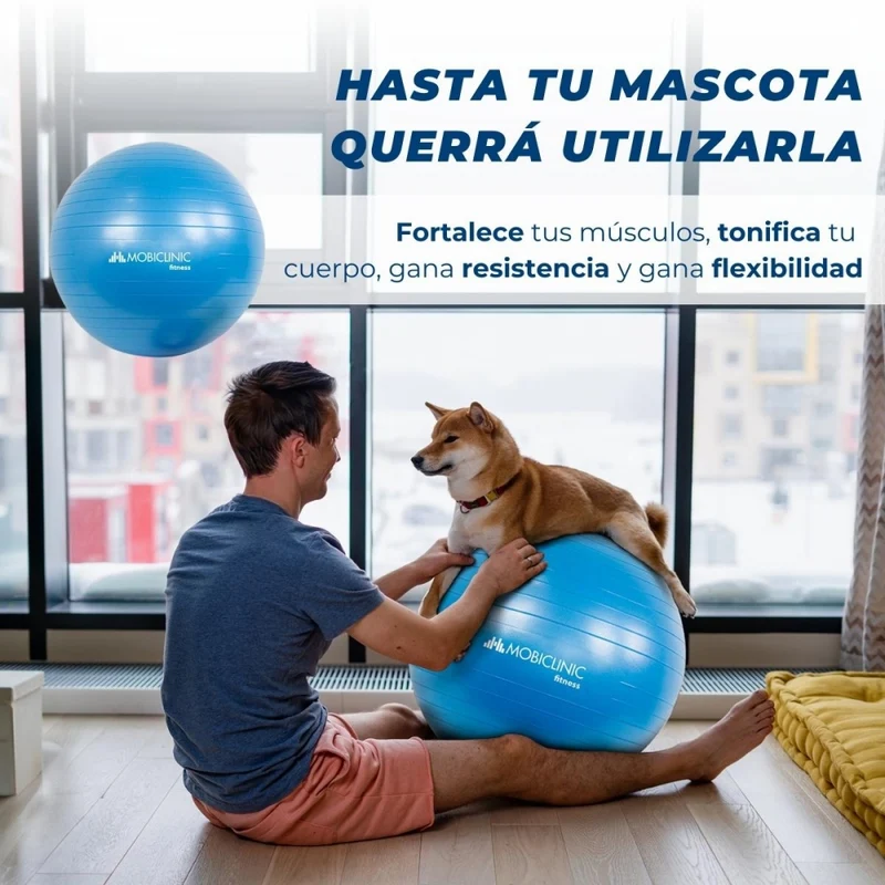 Pilates-Ball | 58 cm | Anti-Rutsch | Reißfest | Inklusive Inflator | Waschbar | Blau | PY-01 |Mobiclinic