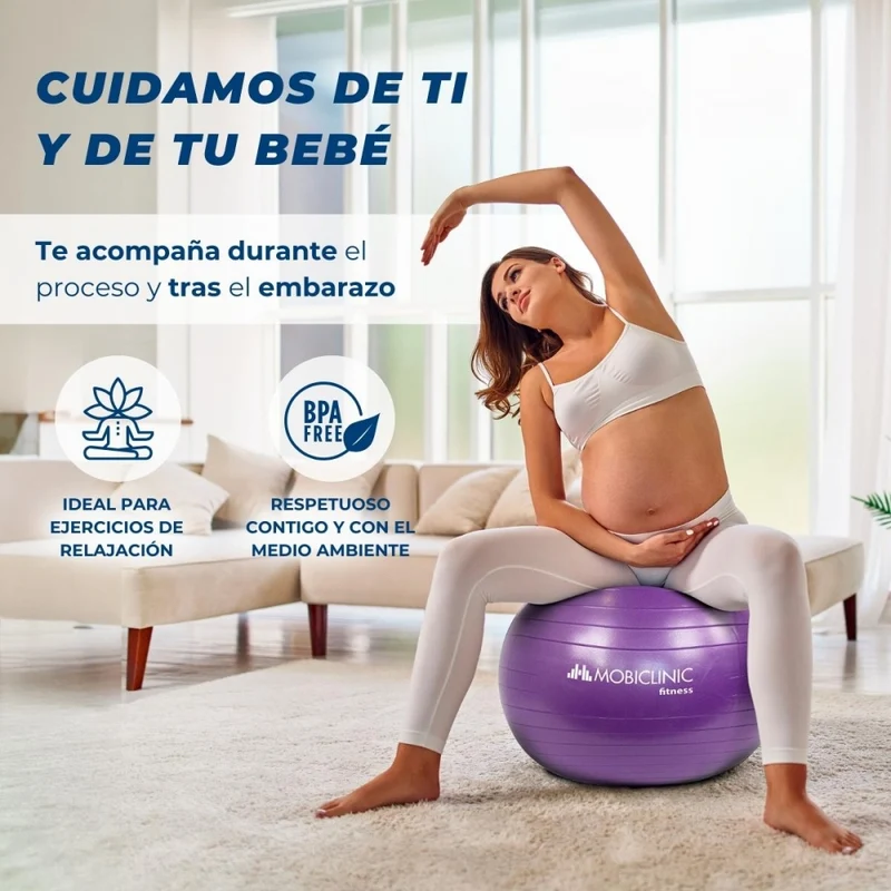 Pilates-Ball | 58 cm | Anti-Rutsch | Reißfest | Inklusive Inflator | Waschbar | Lila | PY-01 |Mobiclinic