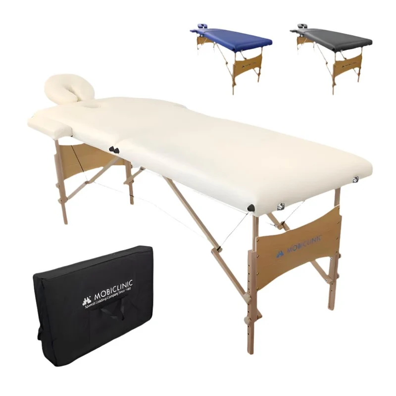 Massageliege klappbar | Kopfstütze | Tragbar | Holz | 186 x 60 cm | Creme | CM-01 LIGHT | Mobiclinic