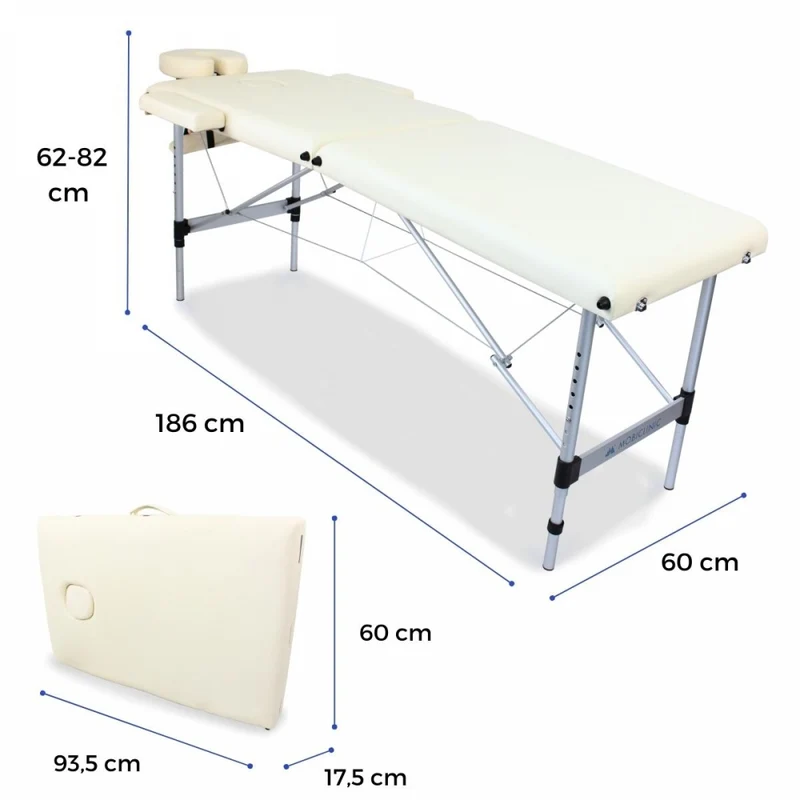 Massageliege klappbar | Kopfstütze | Tragbar | Aluminium | 186x60 cm | Creme | CA-01 Light | Mobiclinic