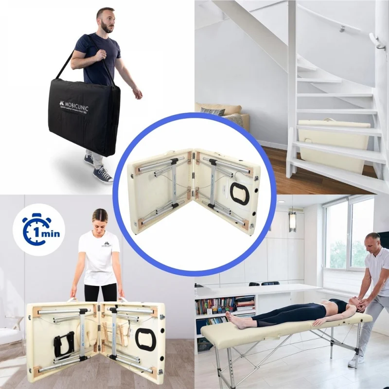 Massageliege klappbar | Kopfstütze | Tragbar | Aluminium | 186x60 cm | Creme | CA-01 Light | Mobiclinic