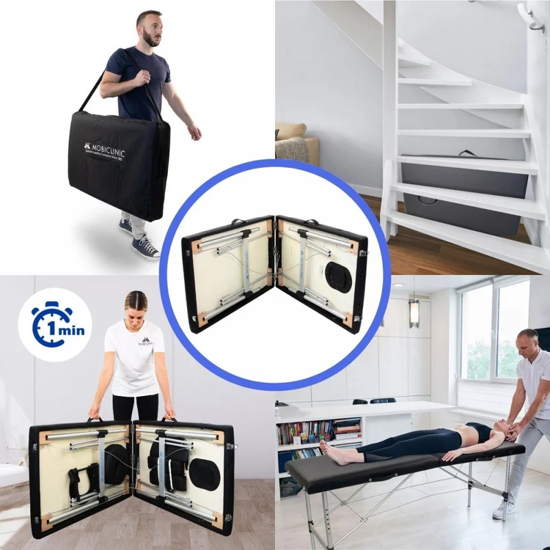 Massageliege klappbar | Kopfstütze | Tragbar | Aluminium | 186x60 cm | Schwarz | CA-01 Light | Mobiclinic