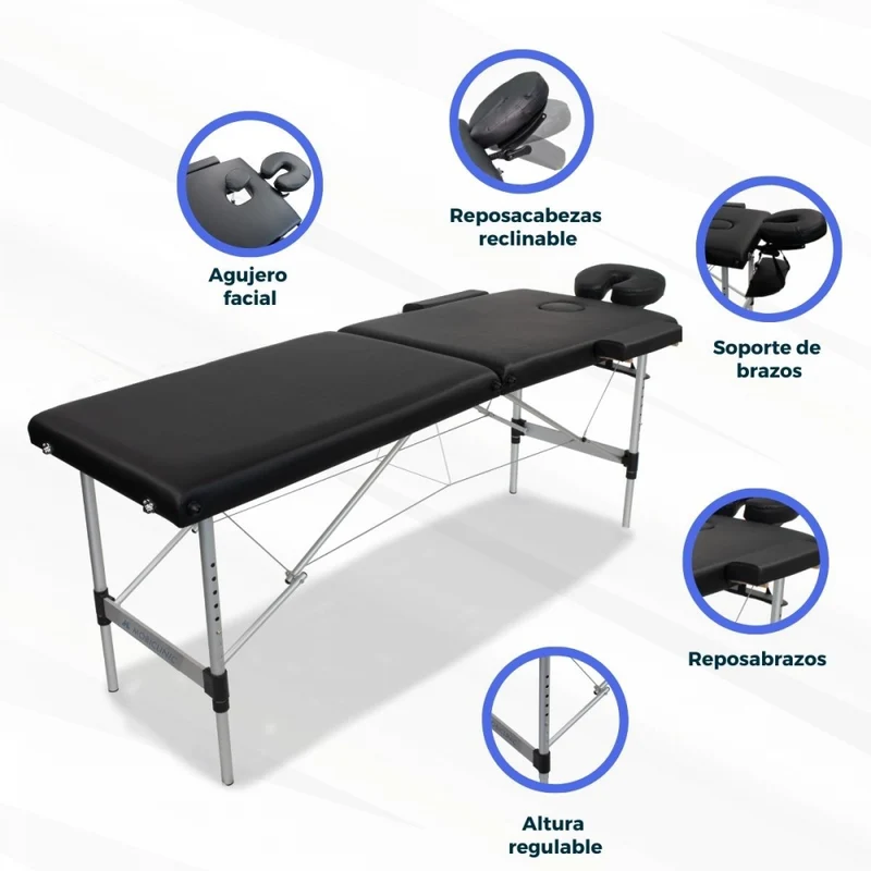 Massageliege klappbar | Kopfstütze | Tragbar | Aluminium | 186x60 cm | Schwarz | CA-01 Light | Mobiclinic