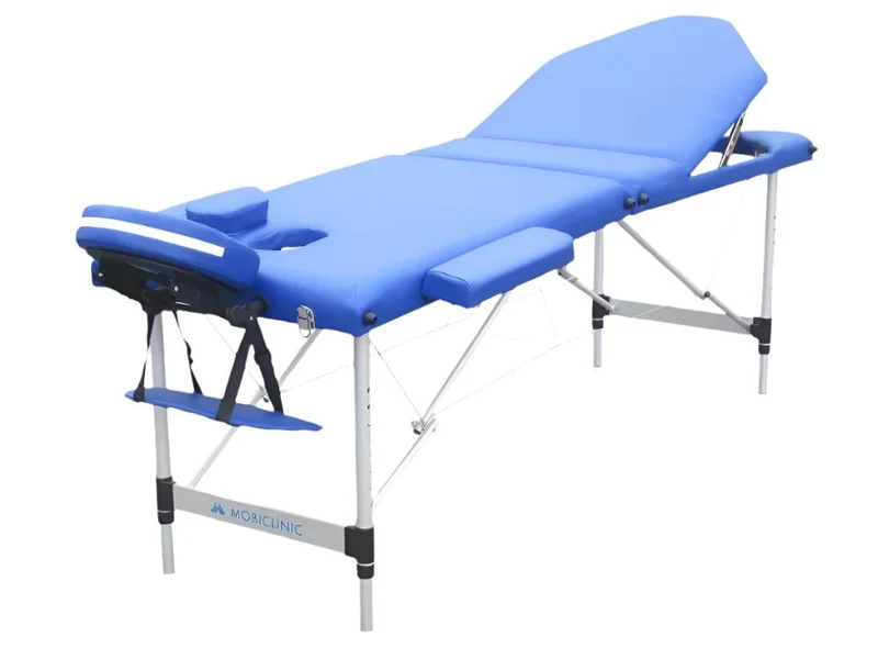 Klappbarer Massagetisch | Aluminium | Kopfstütze | Tragbar | 186 x 60 cm | Massage | Blau | CA-01 PLUS | Mobiclinic