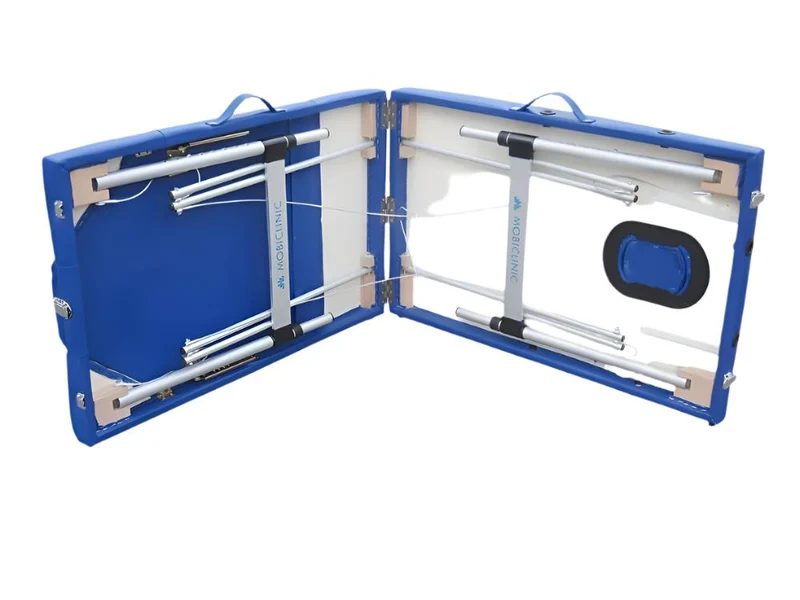 Klappbarer Massagetisch | Aluminium | Kopfstütze | Tragbar | 186 x 60 cm | Massage | Blau | CA-01 PLUS | Mobiclinic