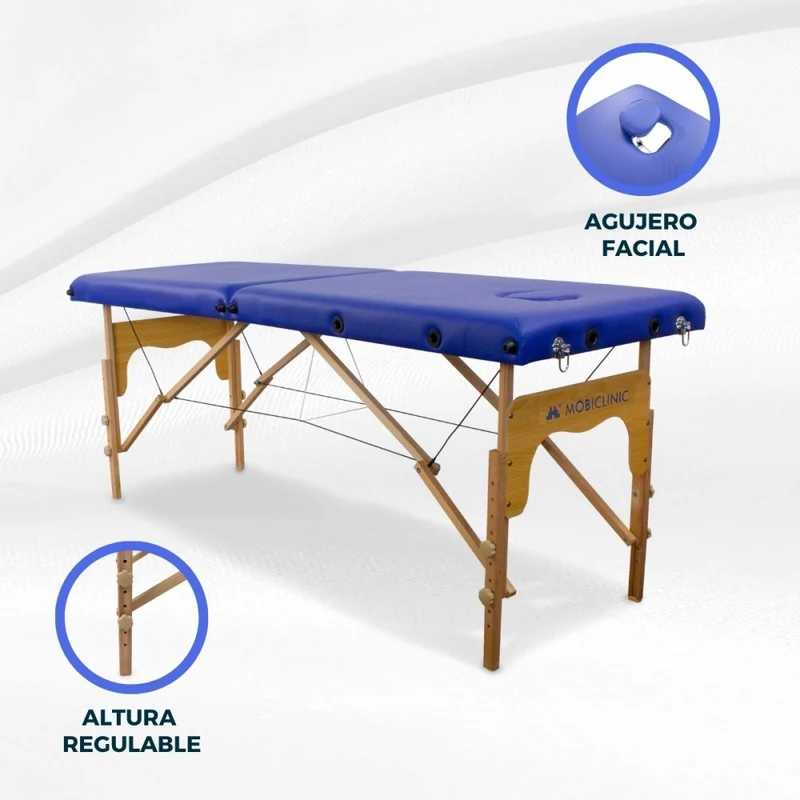 Massageliege klappbar | Holz | Tragbar | 180x60 cm | Blau | Modell: CM-01 BASIC | Mobiclinic