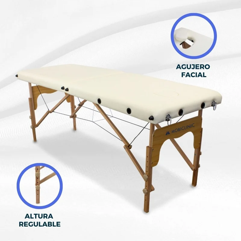 Massageliege klappbar | Holz | Tragbar | 180x60 cm | Cremefarben | Modell: CM-01 BASIC | Mobiclinic