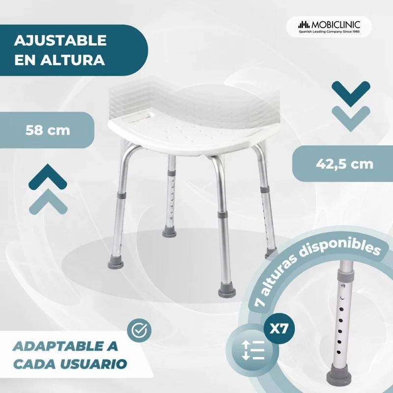 Badehocker | Aluminium | Höhenverstellbar | Antirutsch Füße | San Fermín | Mobiclinic
