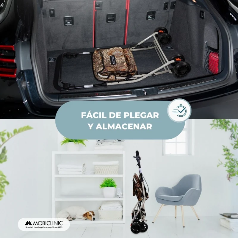 Einkaufswagen Rollator | 4 Räder | Zusammenklappbar | Mit Tasche | Mit Bremssystem | Muster | Coliseo | Mobiclinic