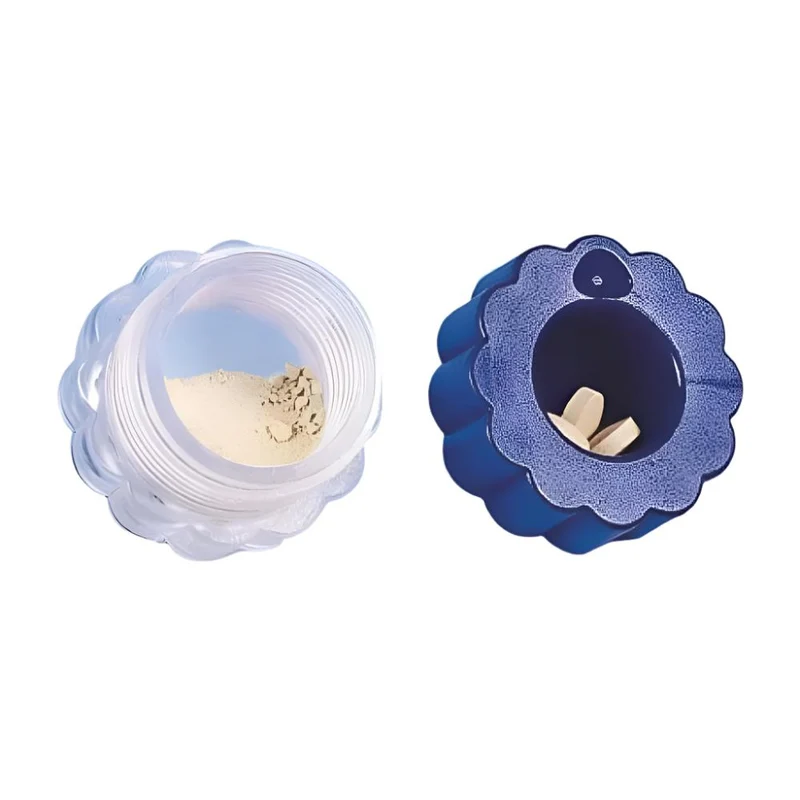 Tablettenzerkleinerer| Behälter | Blau und transparent |