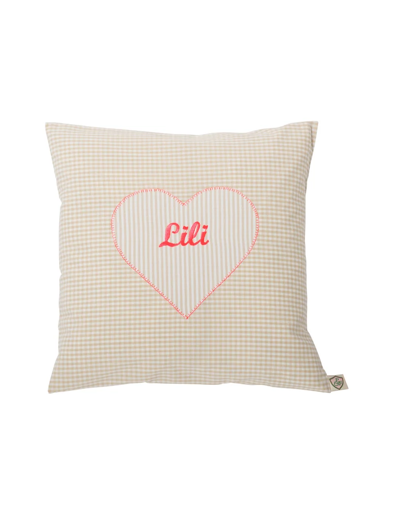 Kissen personalisiert VICHY beige - ⚡NEON pink 💕Herz