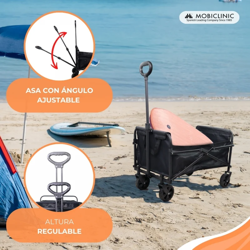 Transportwagen für Strand und Garten | Verstellbarer Griff | 71x47x67cm | Zusammenklappbar | 360º-Räder | Duna Basic| Mobiclinic