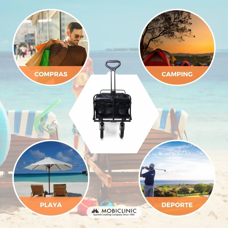Transportwagen für Strand und Garten | Verstellbarer Griff | 85x54,5x75cm | Zusammenklappbar | 360º-Räder |Duna Pro | Mobiclinic