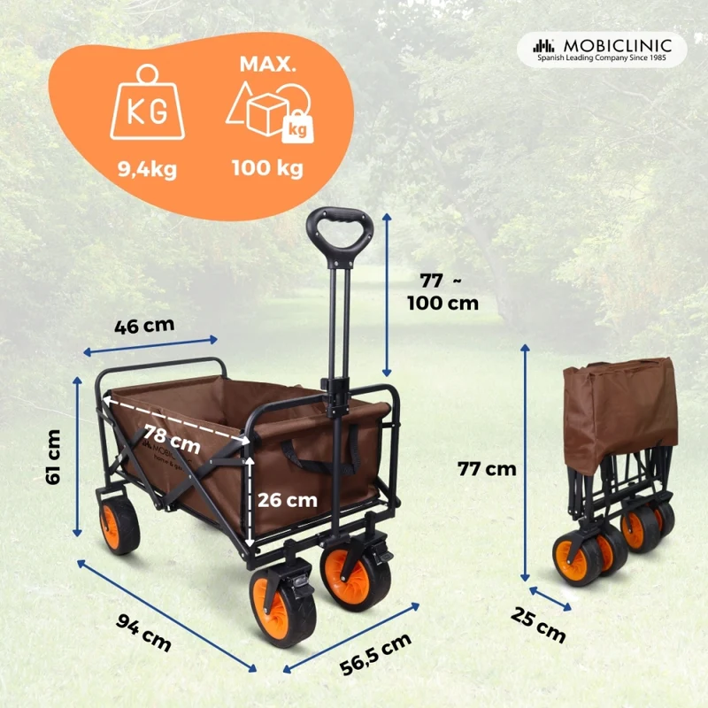 Strandgarten-Transportwagen | Verstellbarer Griff |94x56,5x77cm | Zusammenklappbar |Breite 360º-Räder |Duna Pro Plus |Mobiclinic